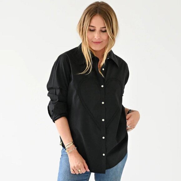Kerri Rosenthal Mia Shirt Max Heart Tunic Top Buttondown Black Cotton L - Picture 1 of 11
